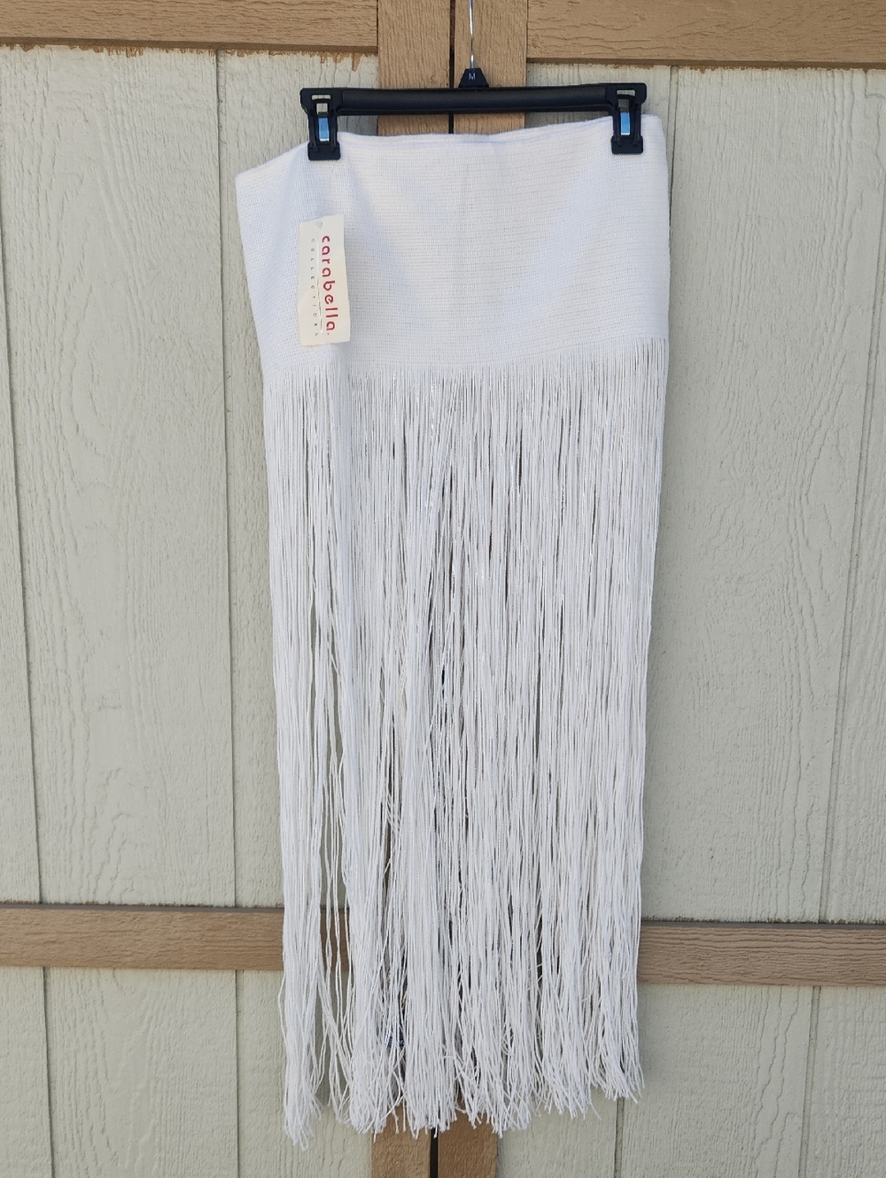 Vintage 80s Long Maxi Boho Festival Fringe Swim White Wrap Adjustable Country